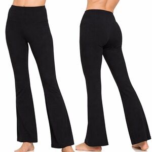 Cotton Wide Waistband Flare Yoga Pants Black
